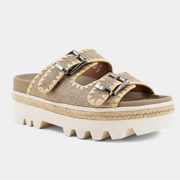 ShuShop Shoes - Women’s SHUSHOP Laura platform chunky gold woven sandal- Size 6.5